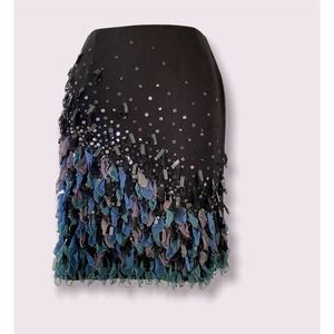 Vtg Neil Bieff Festive Sequins silk skirt Black Blue Purple